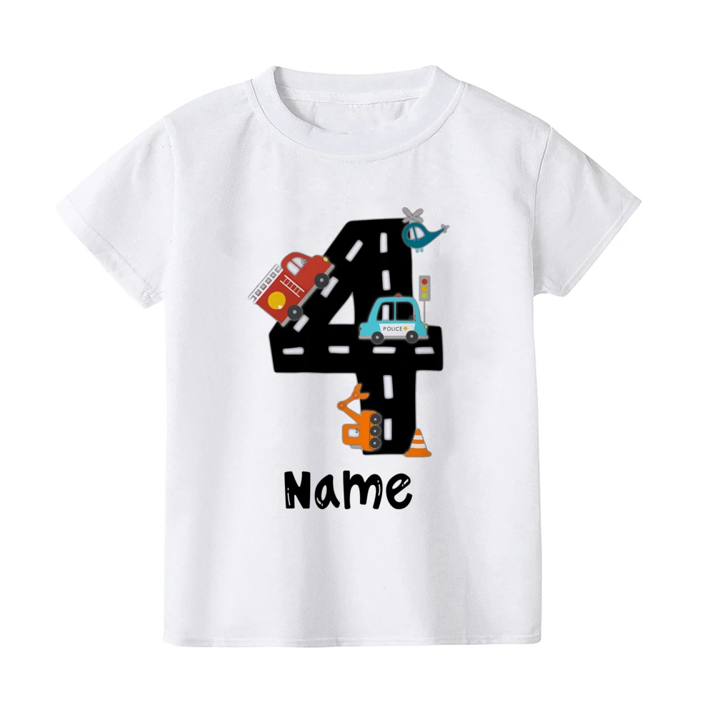 Camicia di compleanno personalizzata per la costruzione vestiti per ragazzi nome personalizzato maglietta per veicoli per bambini regalo per feste di compleanno per bambini camicie per bambini