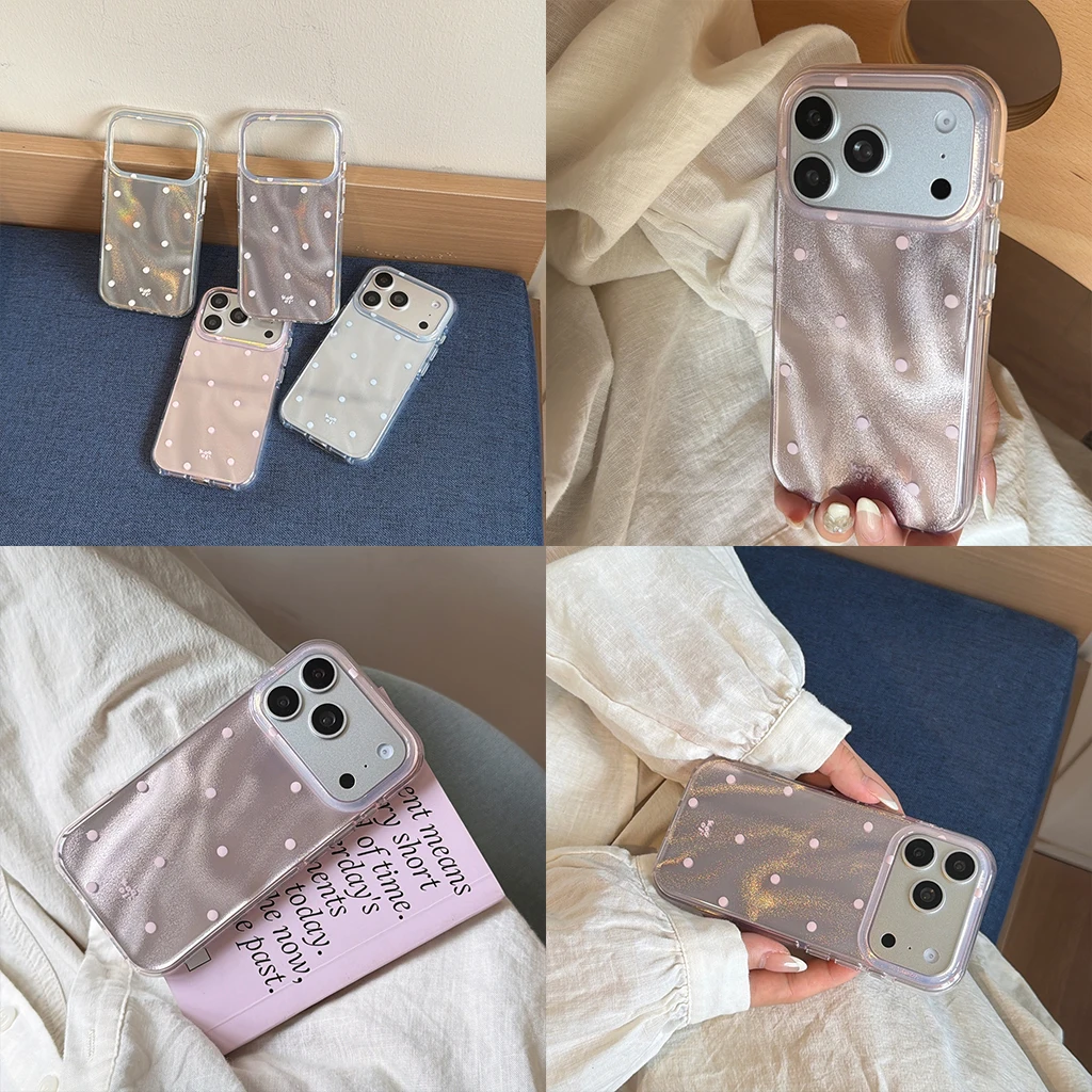 Pink Glitter Polka Dot Phone Case for Samsung Galaxy S26 S25 S24 S23 S22 S21 FE Ultra Plus 4G 5G Feather Texture Back Cover