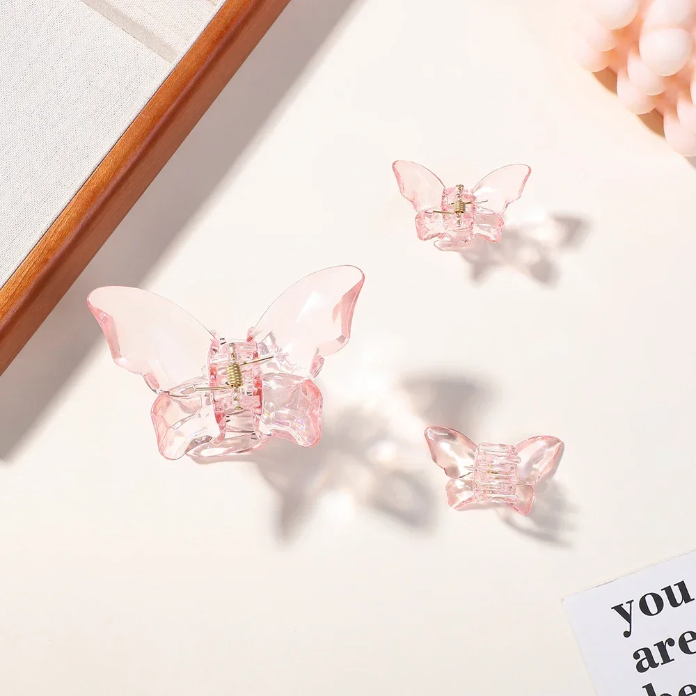 3Pcs Pink Medium Butterfly Hair Clips for Thick Thin Hair,Non Slip Cute Transparently Hair Claw Clip for Women Girls Accessories