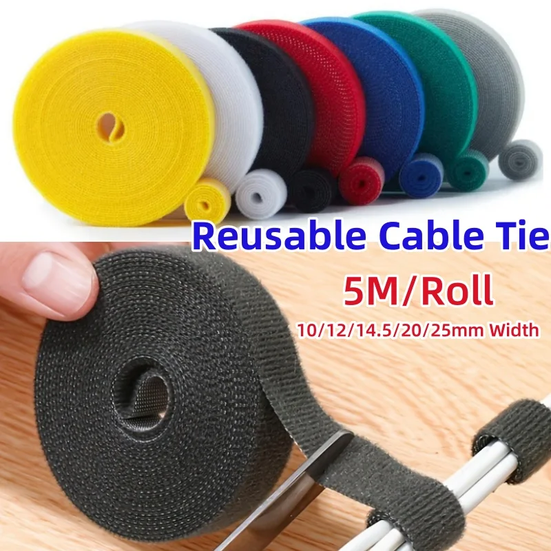 5M/Roll 10/12/14.5/20/25mm Cable Management Wire Winder Tape Earphone Mouse Cord Protector Reusable Cable Tie