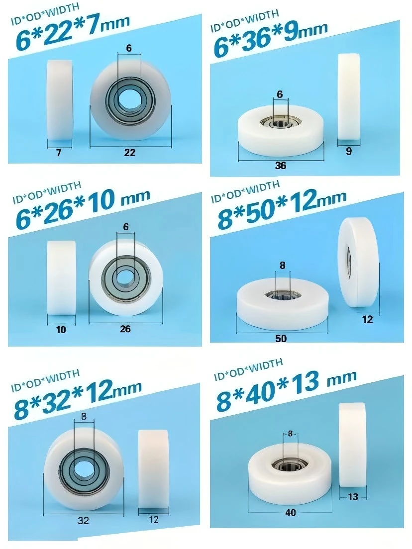 

F-type 608 Bearing Flat Pulley 6*22*7/6*26*10/6*36*9/8*32*12/8*40*13/8*50*12mm POM/Nylon for Precision Machinery