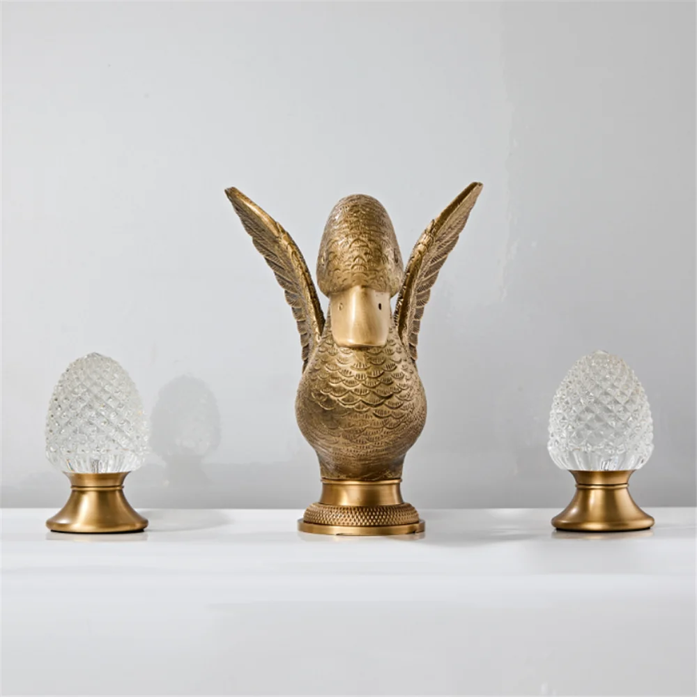 

Tuqiu Antique Swan Bathroom Faucet Widespread Sink Tap Brass Basin Faucet Sink Faucet 3 Hole Crystal Handle Hot & Cold Water Tap