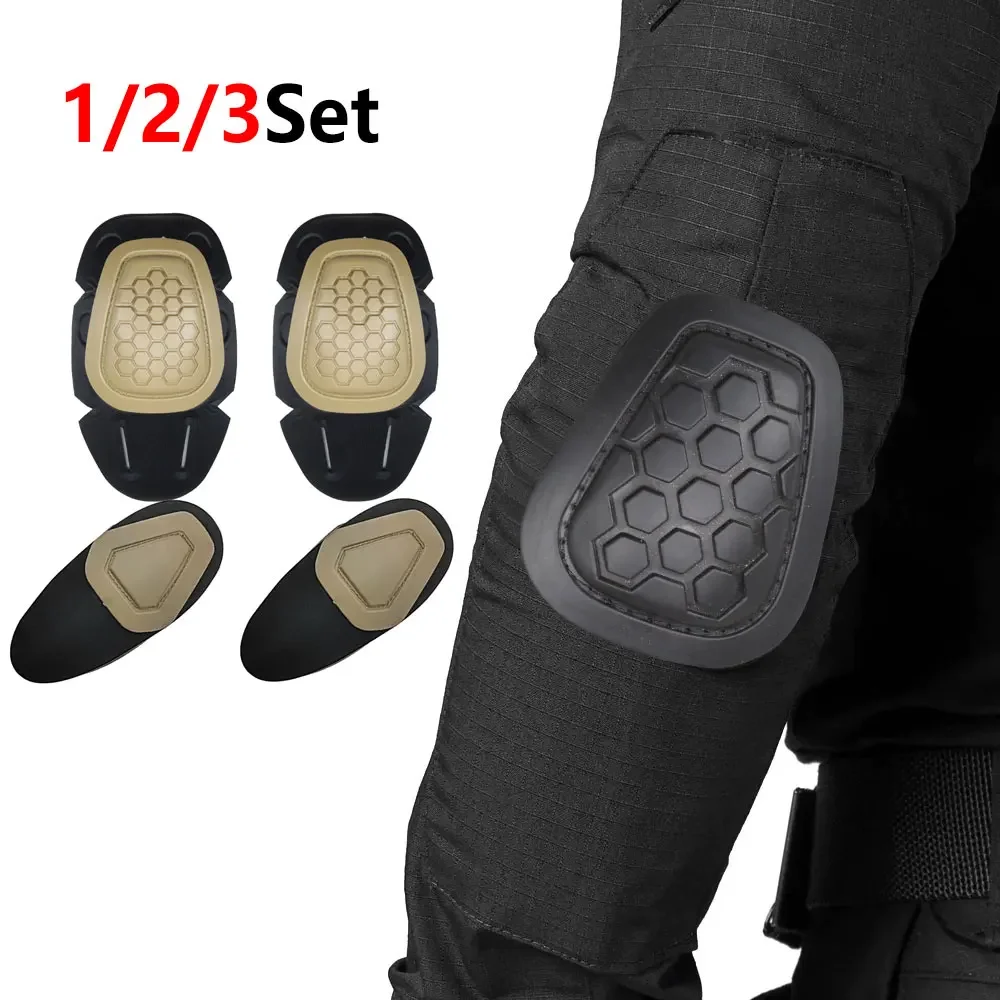 1/2/3Sets Heavy Duty Tactical Knee Elbow Guards, Honeycomb Texture Anti-Collision Pads, Comfort EVA Inserts Outdoor Combat Games