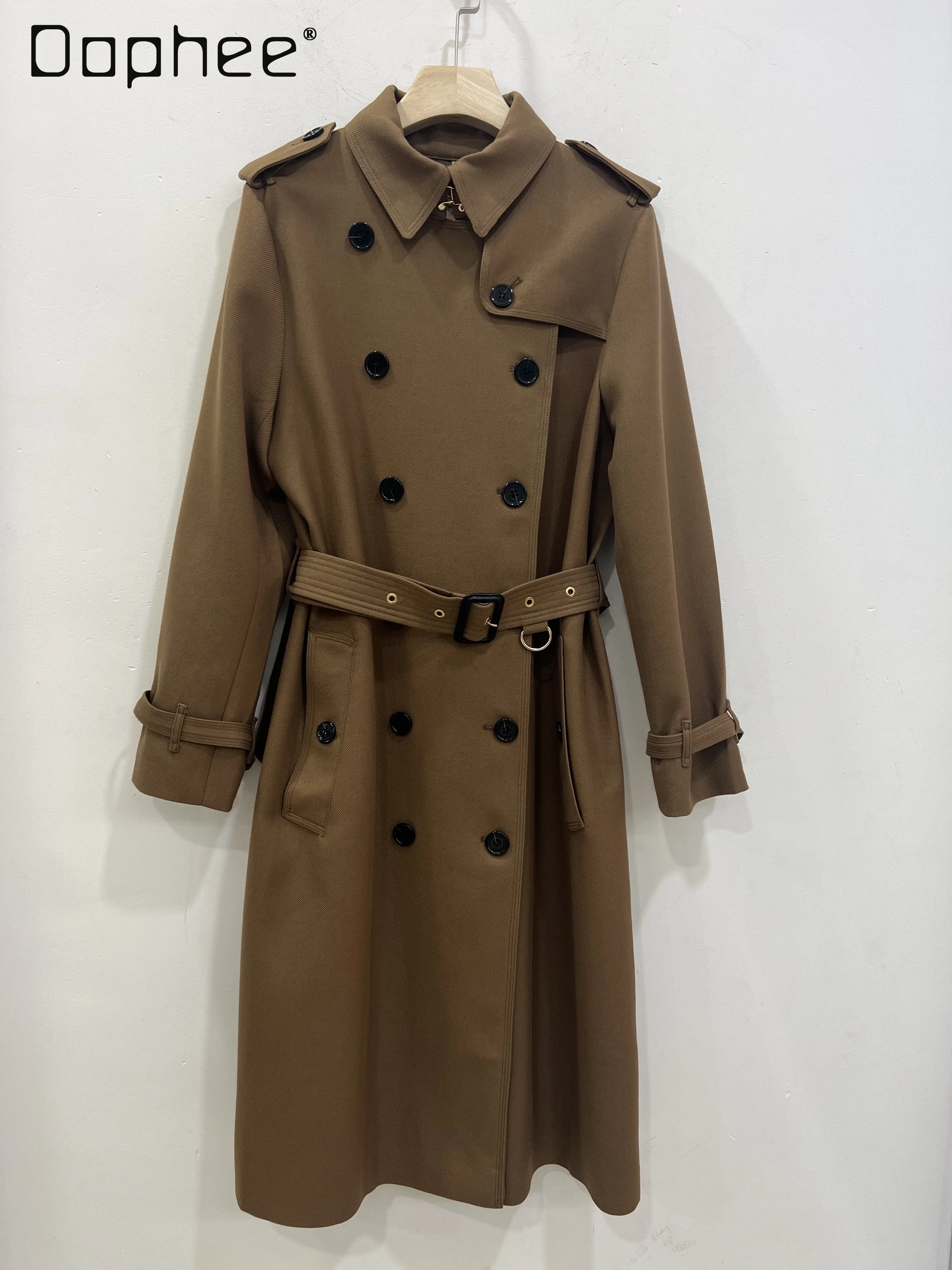 High End Temperament Classic Double-breasted Long Wool Coat Women French British Fashion Retro Slim Mid-length Trench Coats