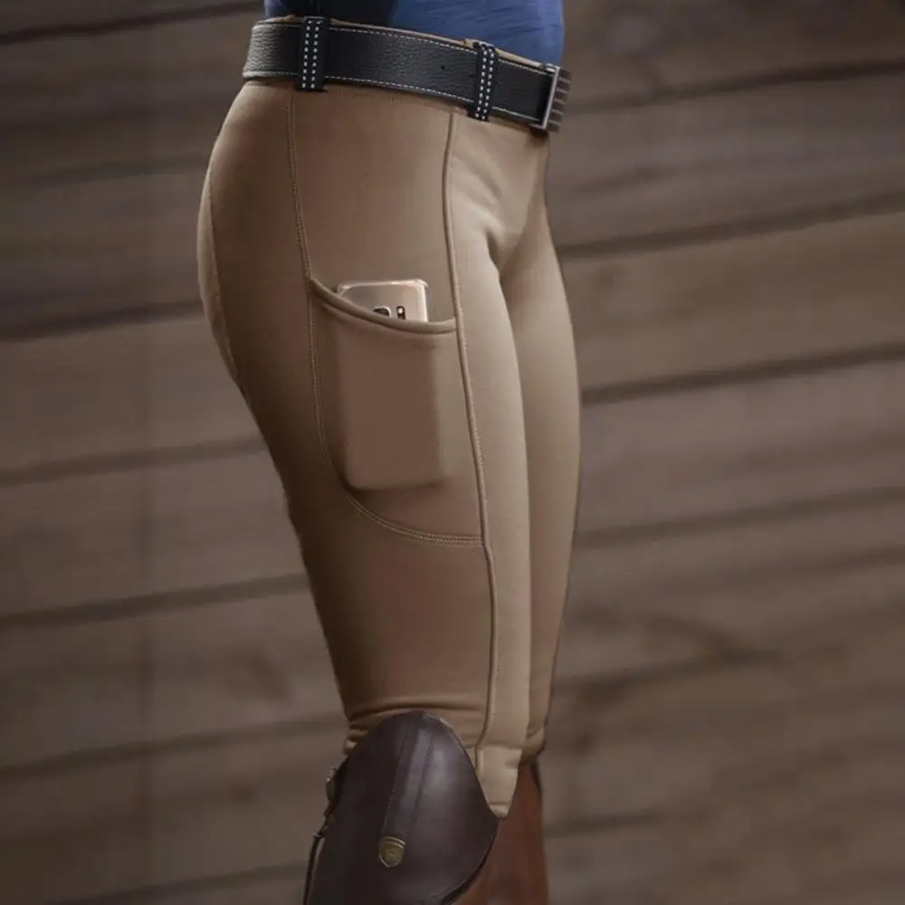 

Trousers Women Solid Color Elastic Pants Pocket Hip Lift Equestrian Horse Racing Trousers