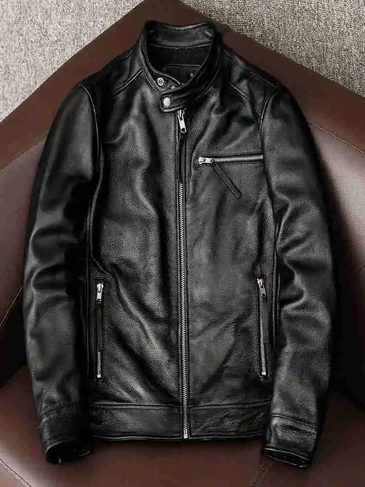 

Men's Spring Jacket 2024 Motorcycle Jackets Man Genuine Leather Blazer Slim Fashion Biker Coat Cowhide Clothing