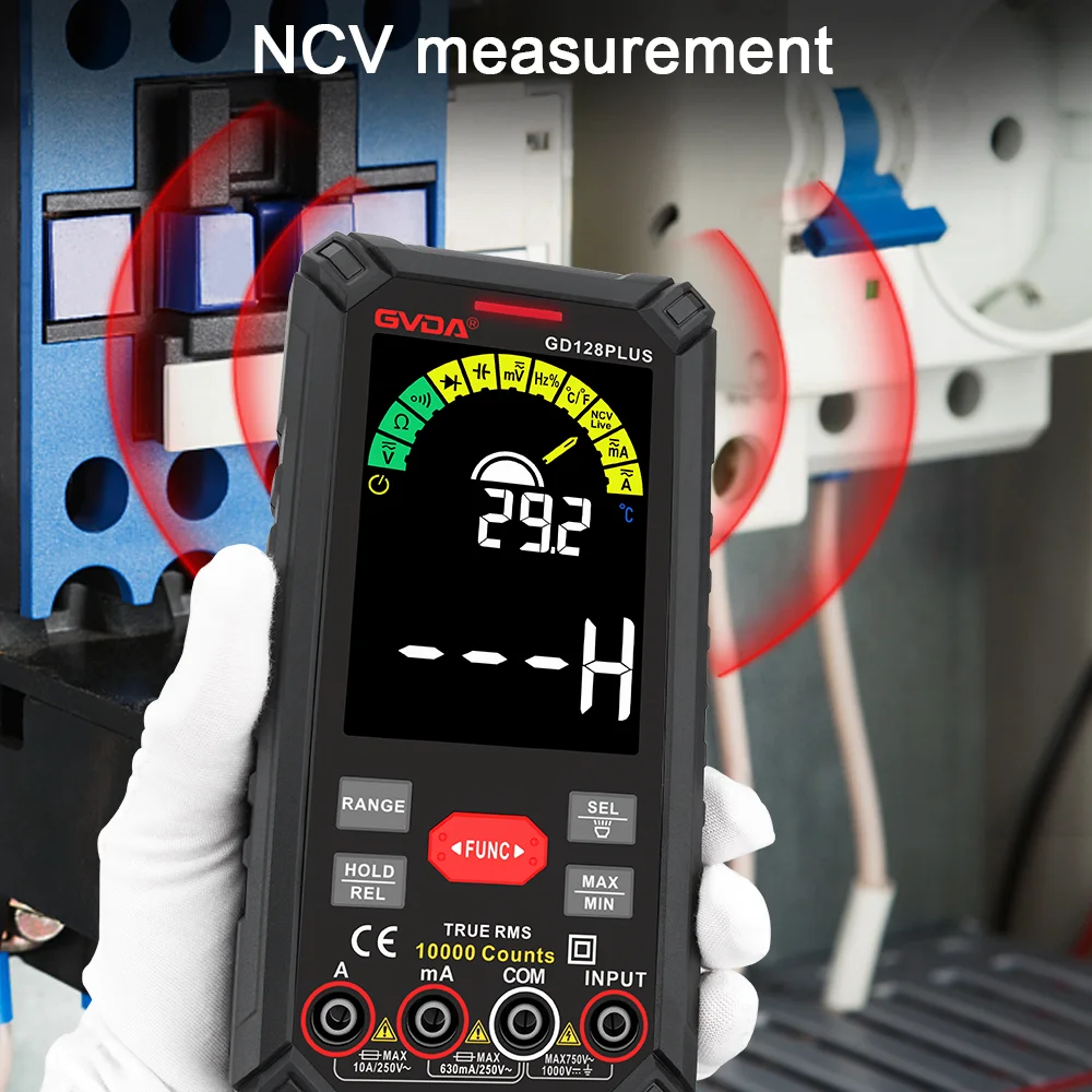 GVDA-Profissional Multímetro Digital, True RMS Capacitância Tester, Bateria Recarregável, Ohm, Hz, AC, DC, 1000V, 10A Multímetro Medidor