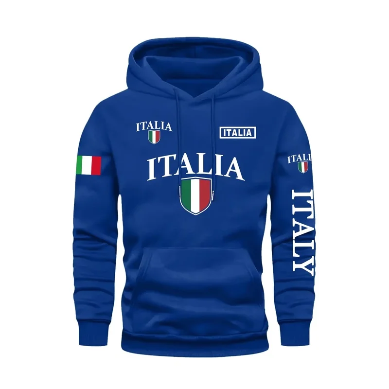 Men's Italy Letter Print Hoodie, Italy Flag Protector, Gray, Casual, with Bo
