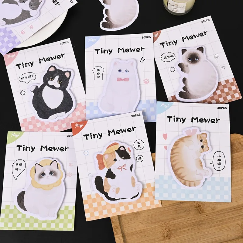 Cute Cat Sticky Notes Student Note Label Stickers Cartoon Memo Notebook Office Jot Marker Tabs Self-adhesive Paper Supplies