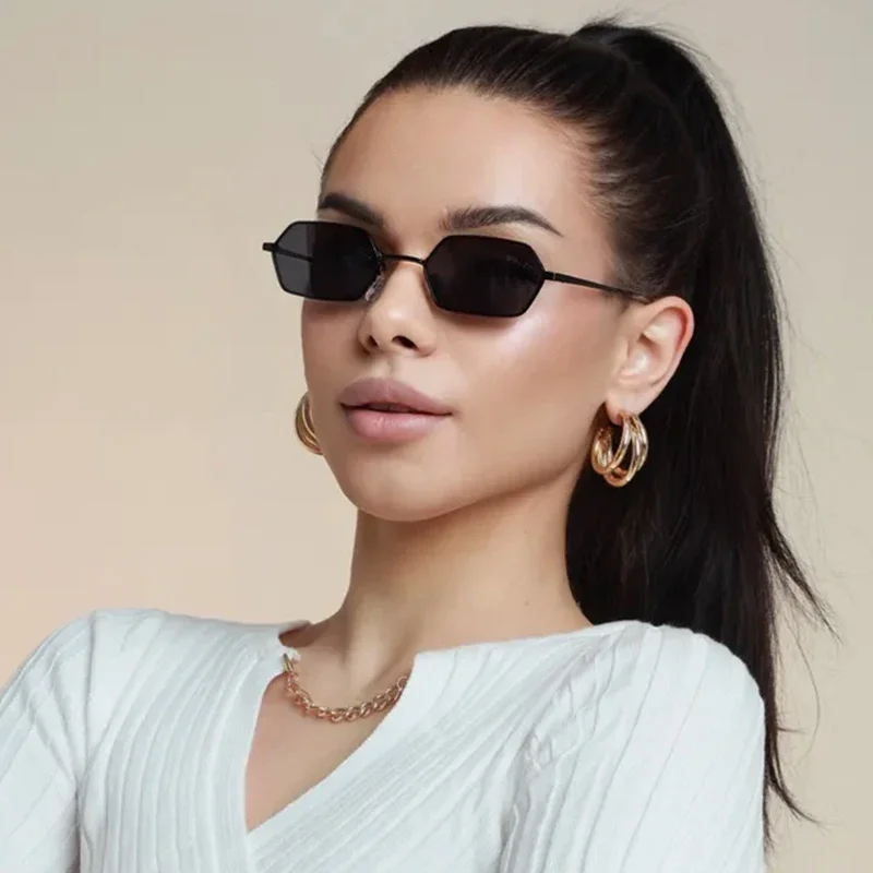 نظارات شمسية متعددة الأضلاع بإطار معدني صغير للنساء نظارات ريترو عصرية ذات طابع شخصي نظارات شمسية راقية 340 #3