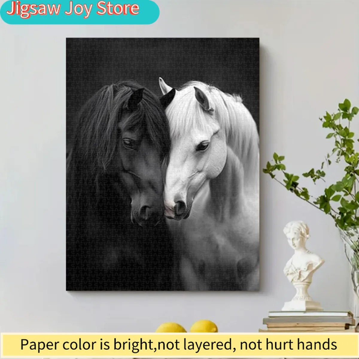 

1000pcs Puzzle Black and White Horses Intimate Harmony Creative Jigsaw Artistic Challenge Serene Design Harmonious Pair Elegan