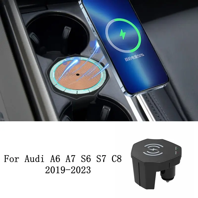 Wireless Charger For Audi A6 A7 S6 S7 C8 2019-2023 Cigarette Lighter Car Charger 15W Car Mobile Phone QI Fast Charging 