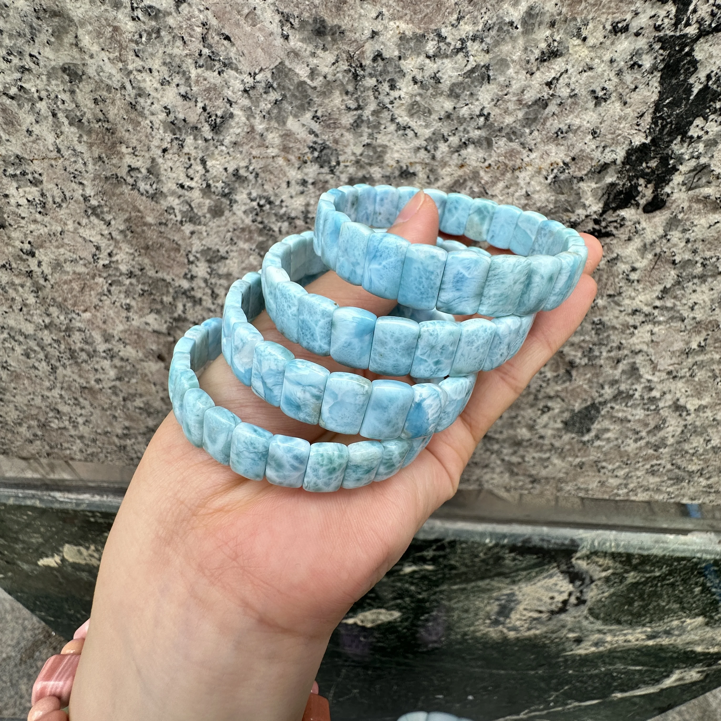 2023 AAAA Grade Natural Larimar/Copper Pectolite Beads Bracelet Dominicana Genuine Larimar Gemstone Bangle For Party For Gift