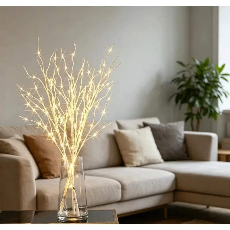 20 LED White Birch Branch Lights Battery Operated Warm White Decorative Twig Lights for Indoor Home Holiday Decoration