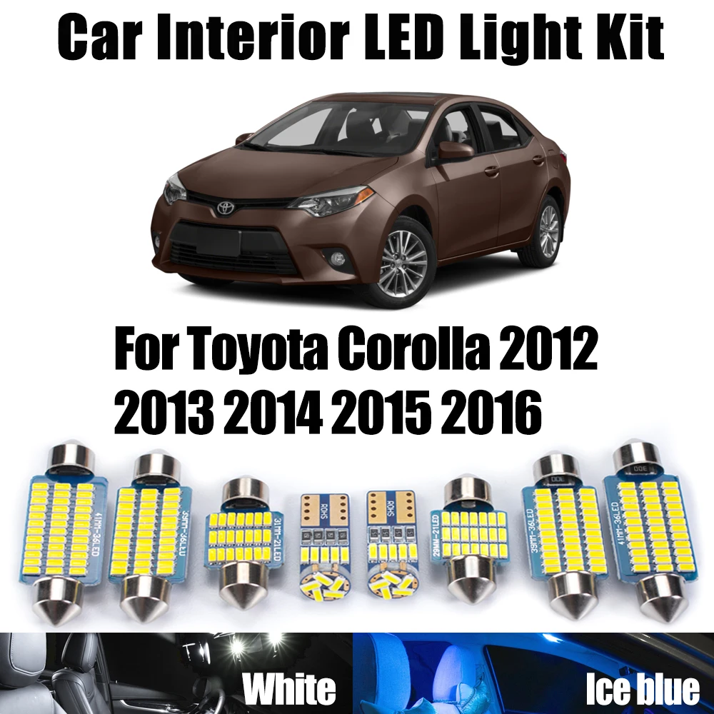 

9X LED Interior Light Kit For Toyota Corolla 2012 2013 2014 2015 2016 Map Dome Trunk License Plate Lamp Canbus Car Ceiling Bulbs