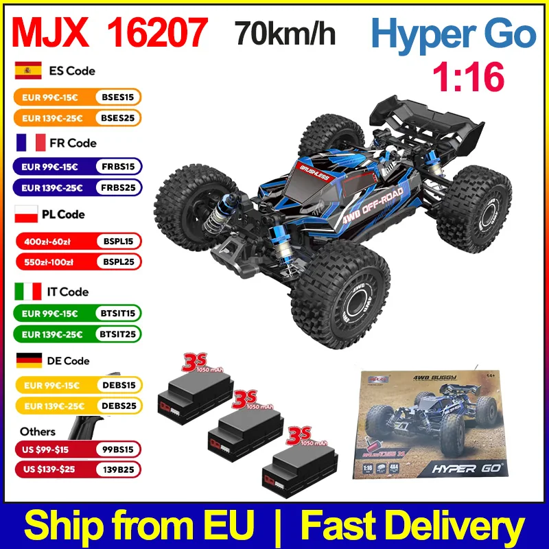 MJX 16207 1/16 Hyper Go RC Auto Motore Brushless 4WD Off-Road Auto Telecomandate 70km Ad Alta Velocità Racing Drift Toy