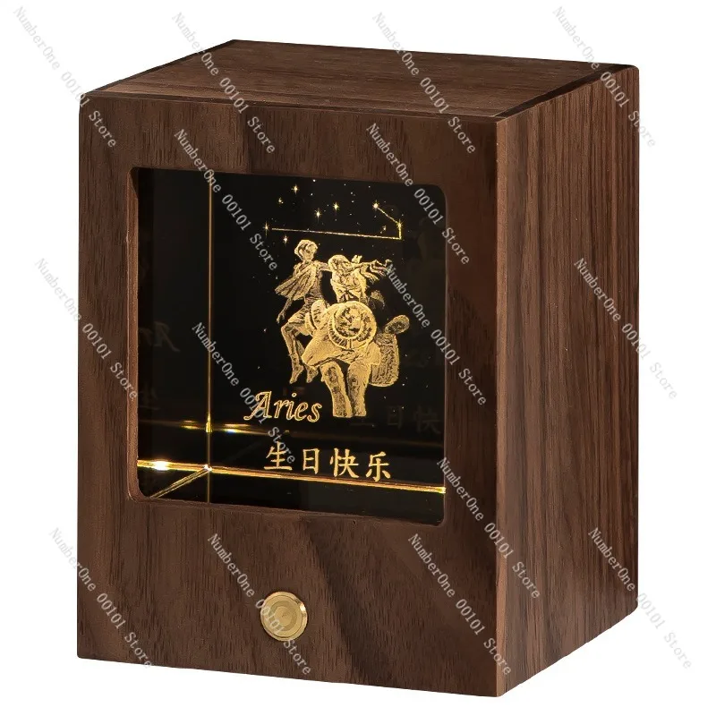 

Креативный подарок: деревянная коробка с светящимся хрустальным шаром, ночник с гравировкой знаков зодиака, настольное украшение, персонализированный подарок на день рождения