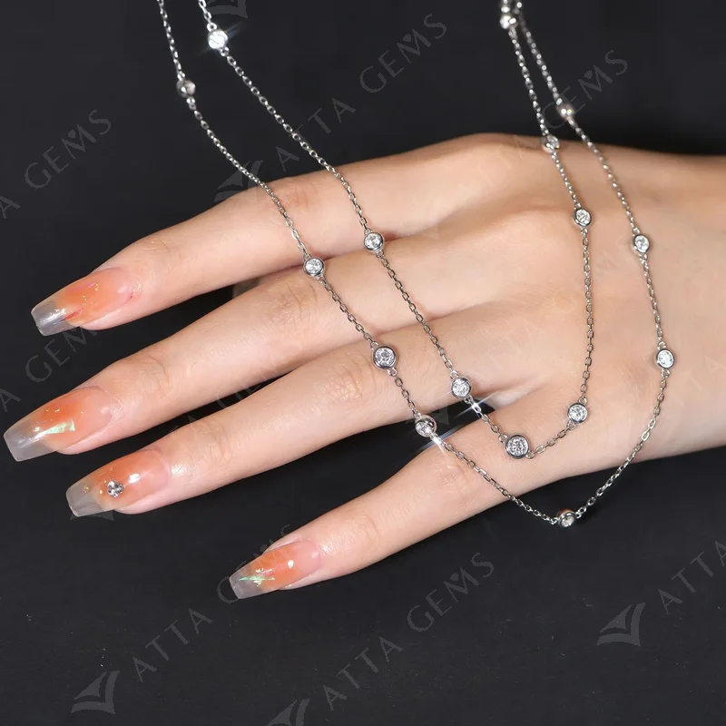 ATTAGEMS 925 Silver Necklace Chain Round Cut 3.5mm D Color Moissanite Necklace for Women Elegant Charms Fine Jewelry Pass Test