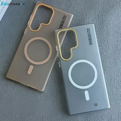 For Samsung Galaxy S25 Ultra S24 Plus S23 S22 S21 INS Lable Matte Magnetic Wireless Charger Hard Case Magsafe Translucent Cover