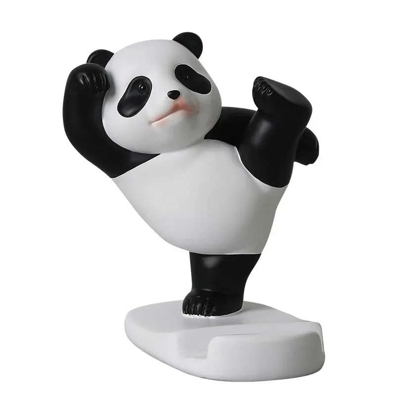 Panda Figurines For Interior Universal Cell Mobile Phone Stand Holder Modern Sculpture Statue Home Office Desk Decor