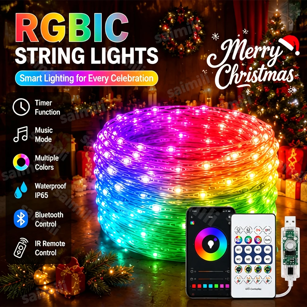 Home Decor Free App - Waterproof WS2812B LED String Lights RGBIC