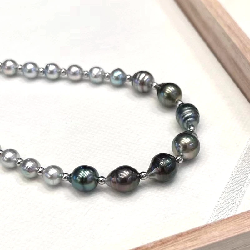 Baroque Akoya and Tahitian Seawater Pearl Beads Necklace for Men Women Handmade Bicolor Pearl Strand Necklace Fashion Jewelry