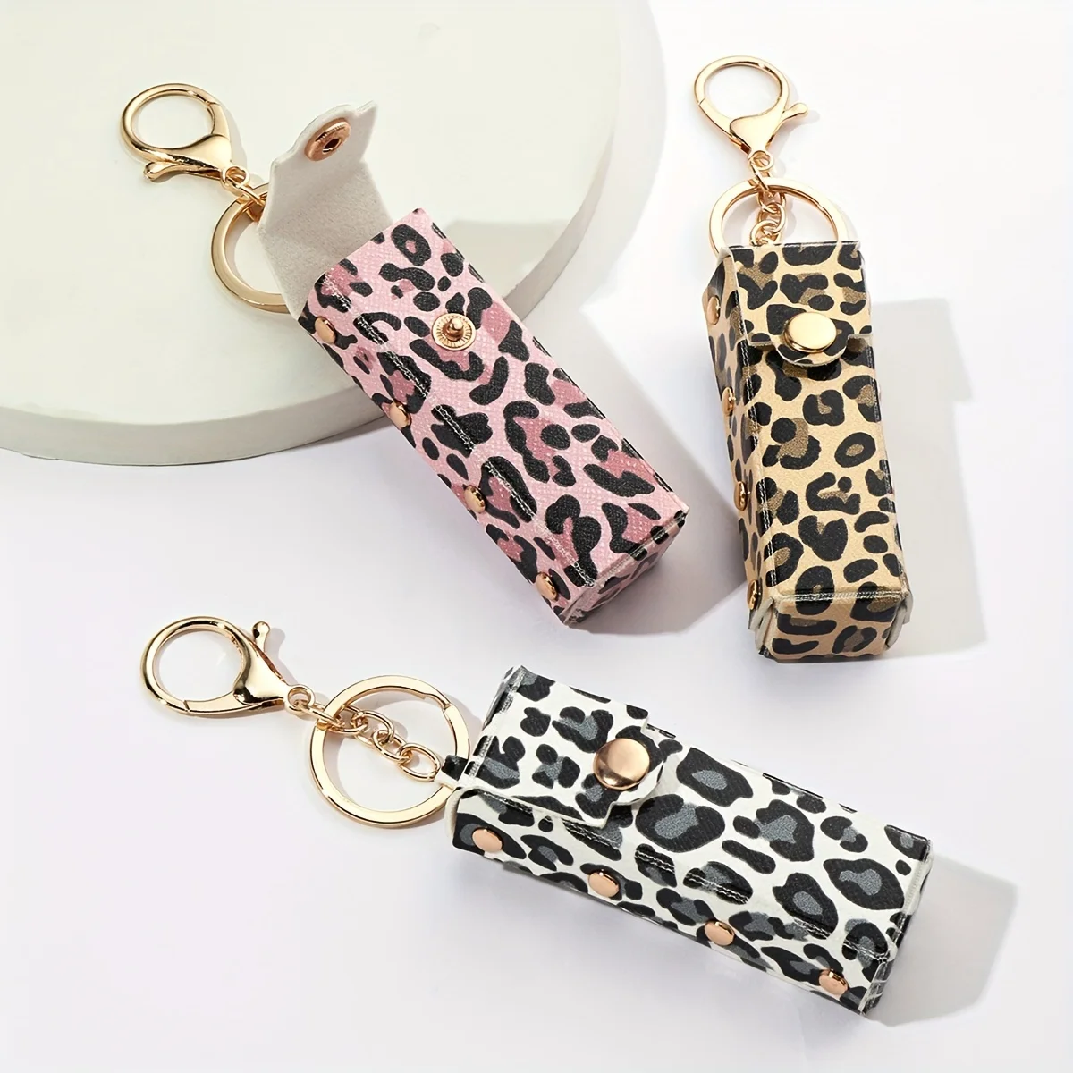 

Leopard Print Rivet Lipstick Bag Keychain Keychain Bag Mobile Phone Additions Pendant Holiday Gift