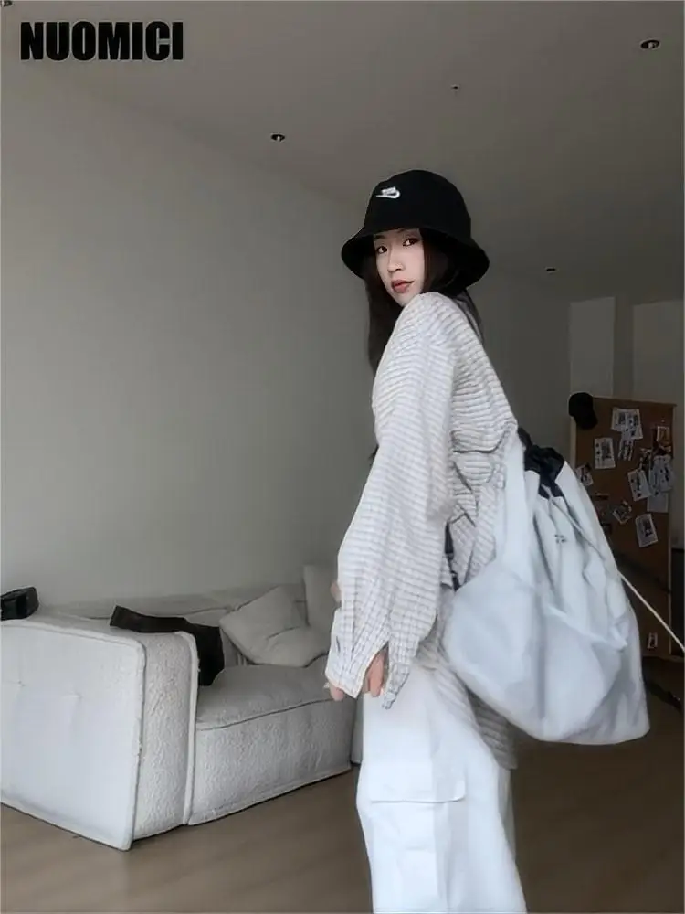 

NUOMICI Korean Dongdaemun Plaid Shirt Women Summer Autumn College Simple Loose Versatile POLO Collar Long-Sleeved Casual Jacket