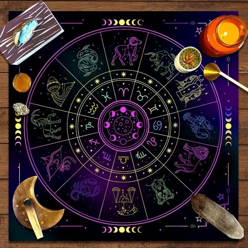VIKAMA Galaxy Starry Sky Twelve Tarot Tablecloth Mystical Divination Altar Cloth Ceremony for Spiritual Room Decor Witchy