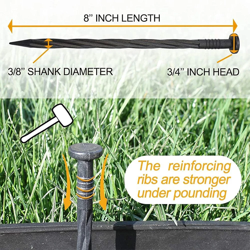50pcs Plastic Landscape Edging Spikes Landscape Anchoring Nail Spiral Stake for Weed Barrier Paver Artificial Turf Grass Pathway