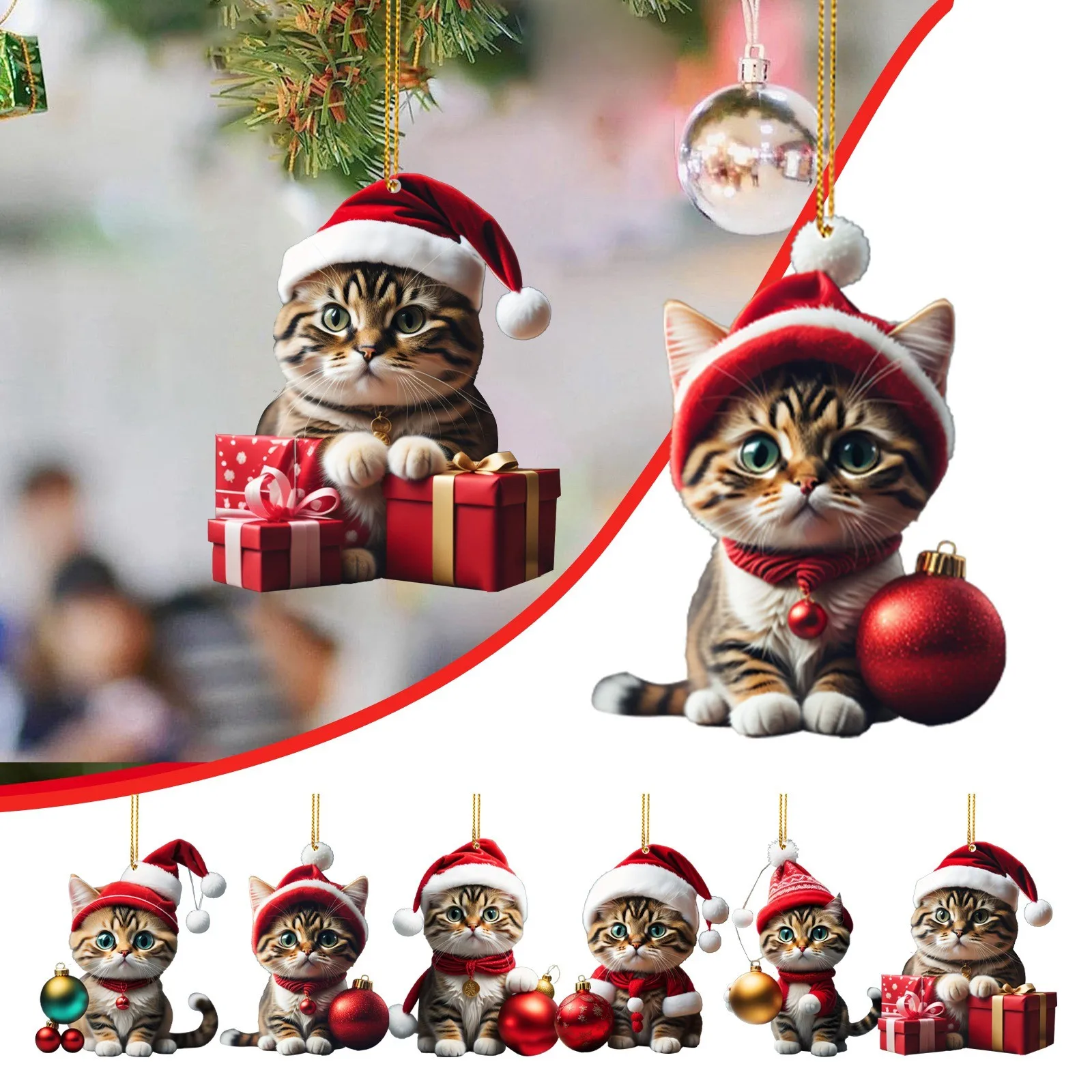 Christmas Cute Kitten Pendant Christmas Tree Hanging Oranment Navidad New Year 2024 Gift Xmas Decorations for Home Noel