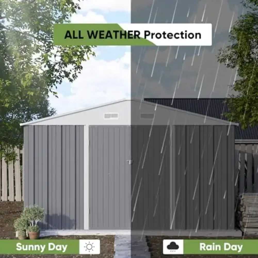 10x10 FT Metal Storage Shed, Brown | Steel Yard Shed, Lockable Doors Design, Utility and Tool Storage Sheds For Garden - view 3