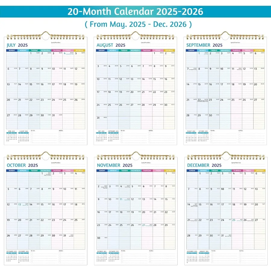 تقويم الحائط 20252026 مايو 2025 ديسمبر 2026 20 التقويم الشهري 20252026 للجدار 8.5 × 11 في 2025 تقويم صغير كتل مسطرة ثي #4