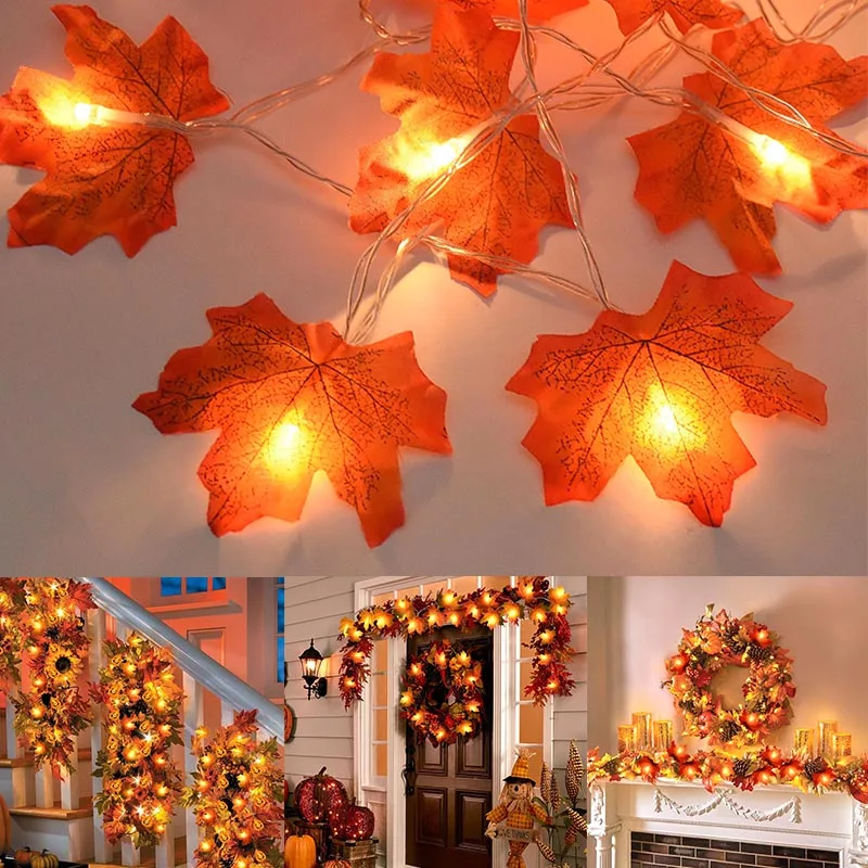 3M 20LED Artificial Maple Leaf Lights String Christmas Decoration For Home Thanksgiving Autumn Leaf Lamp Garland Halloween Party