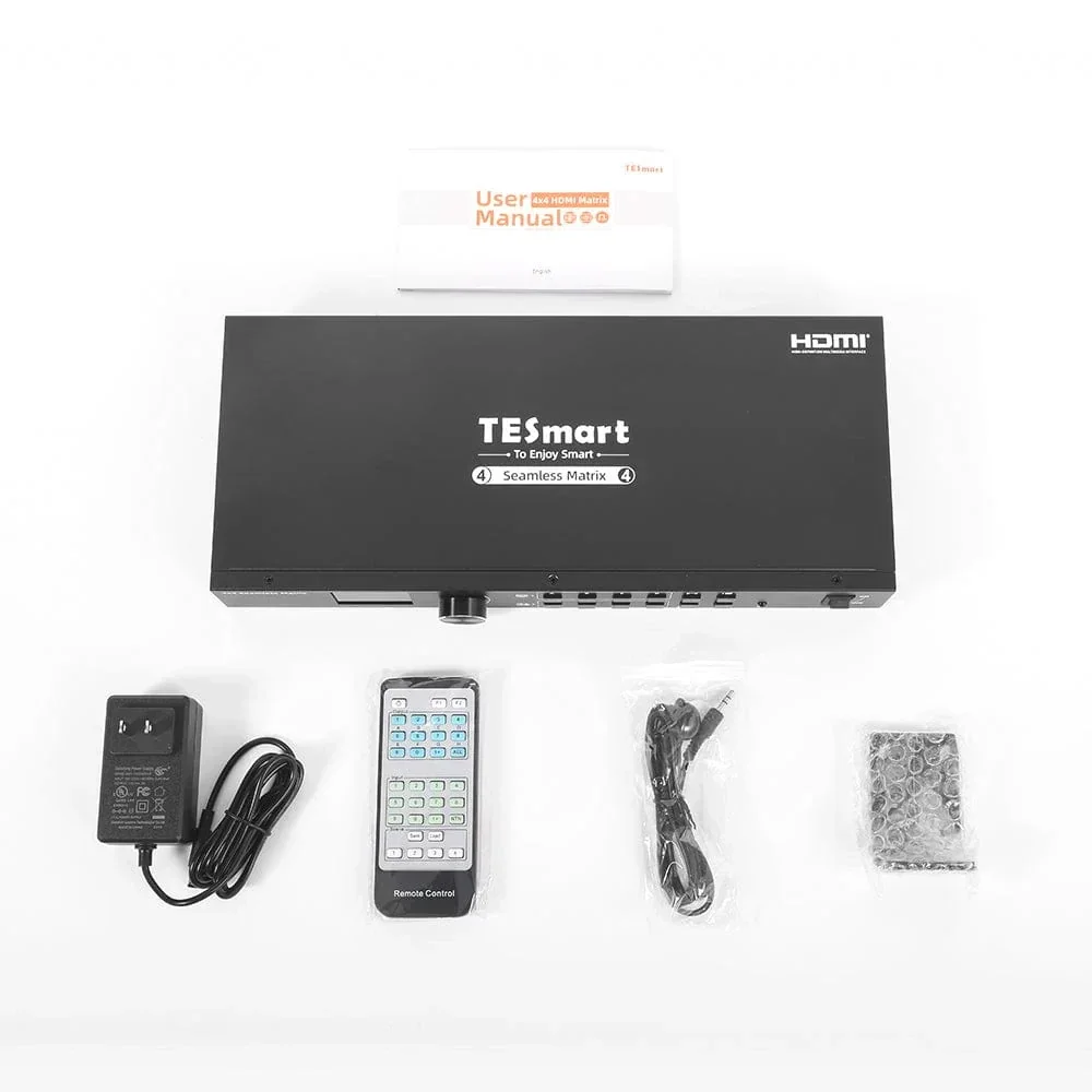 TESmart 4x4 HDMI Seamless Matrix Switch 1920x1080@60Hz w/LCD, Audio Splitting and Preview Mode