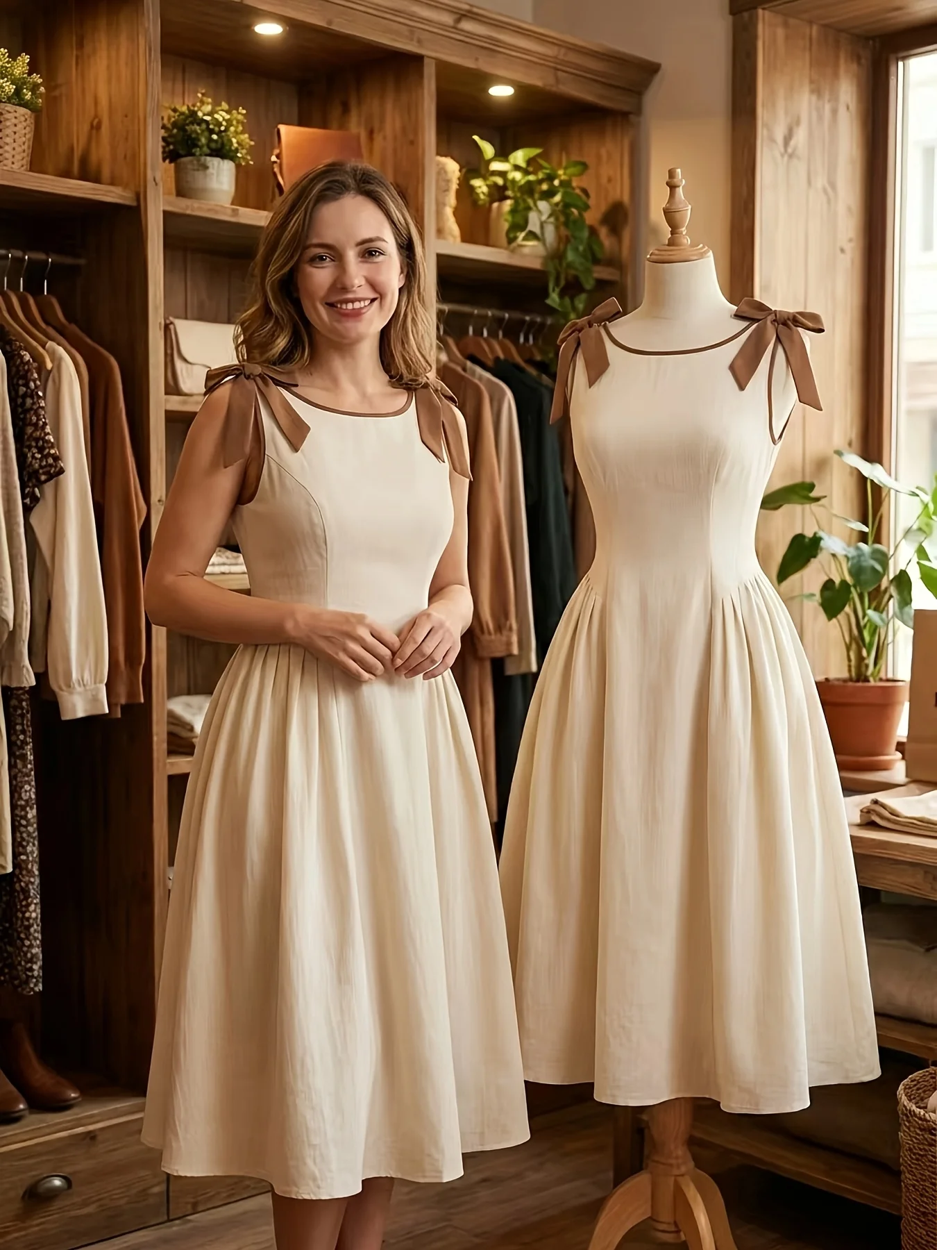 

A new solid-color French retro fashion dress with a round neck and halter mid-length dress for plus-size ladies