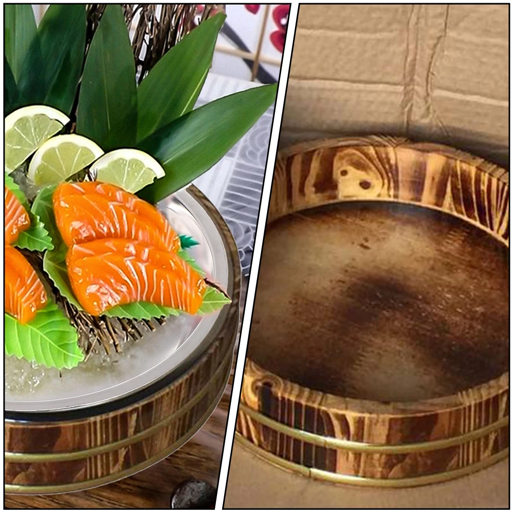 

Round Wooden Barrel for Rice Sushi Lobster Stainless Steel Home Restaurant Practical Food Container Kitchen Barware Set