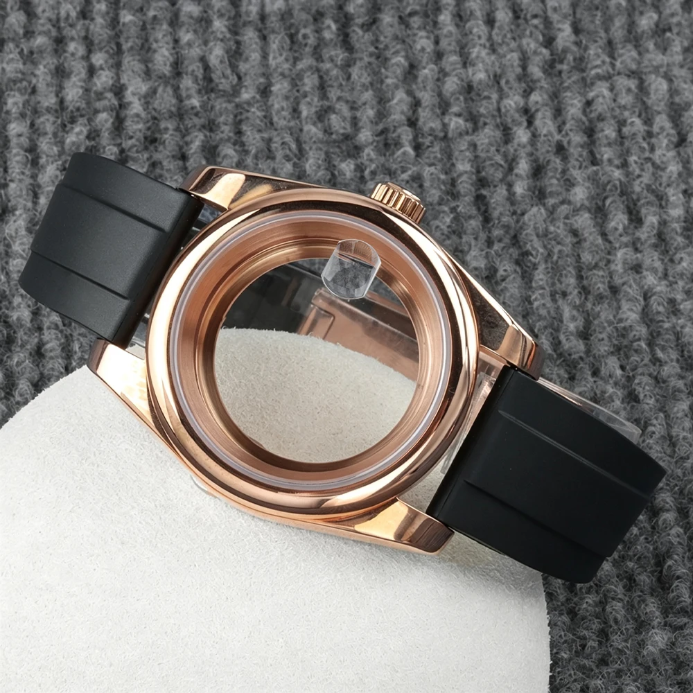 Rose Gold PVD 36MM 39MM For DATEJUST NH35 Case 316L Stainless Steel For NH35 NH36 Movement Waterproof Rubber Bracelet Strap