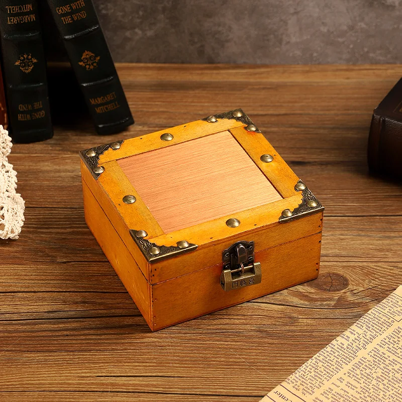 

‌Vintage Wooden Locked Box - Antique Jewelry Organizer for Desktop, Mystery Room Game Prop, Treasure Chest for Home Decor