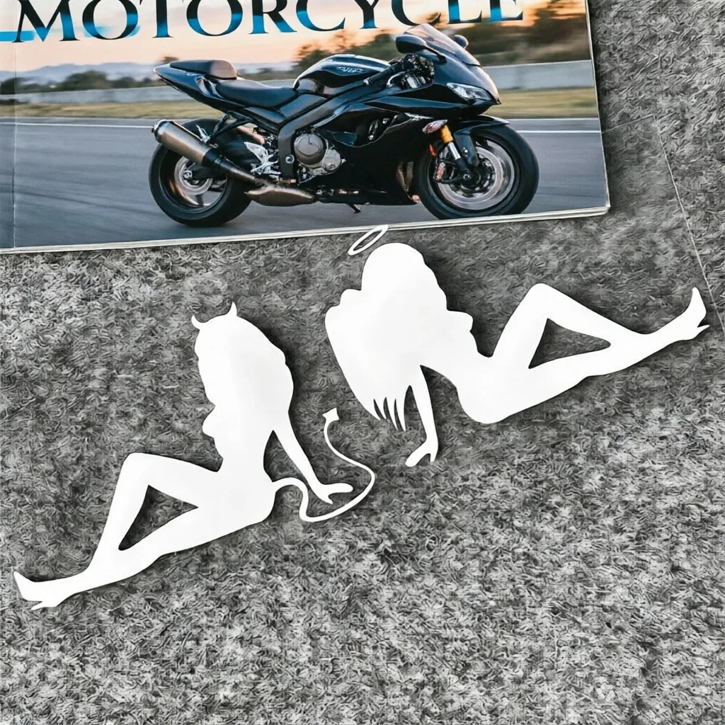 20x6.7 Beauty Devil And Angel Reflective Motorcycle Decoration External Window Decal Tail Box Waterproof Film Scooter