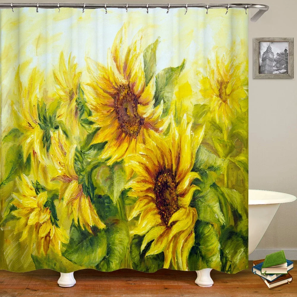 Shower Curtain Various Flower Plant Sunflower 3D Printing Bath Curtain Polyester Waterproof Bathroom Home Decor Curtain 180x180