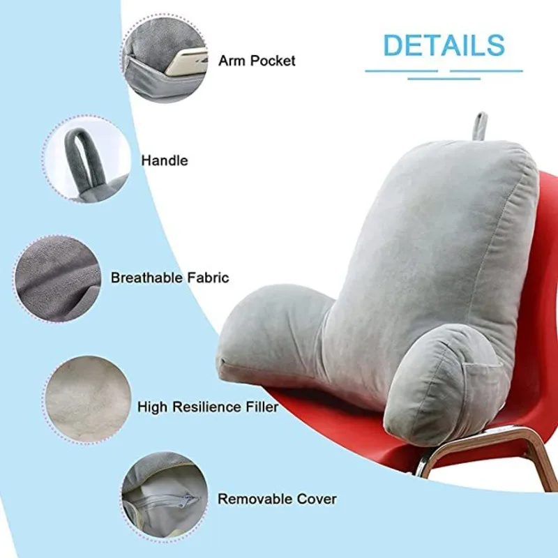 

Reading Pillow Inflatable Backrest Cushion With Arms Great As Travel Camping Pillow For Lumbar Back Support Gray Plush