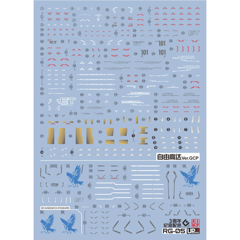 EVO نموذج الشارات RG-05 ل 1/144 RG ZGMF-X10A الحرية Ver.GCP ملصقات المياه الفلورسنت هواية لتقوم بها بنفسك تعديل أجزاء