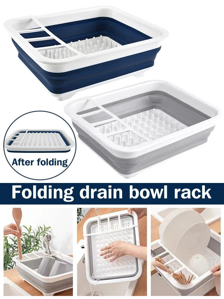 

Foldable Dish Rack Dinnerware Drain Bowl Tray Home Drying Rack Kitchen Storage Water Leakage Plastic Tableware Bowl Washable