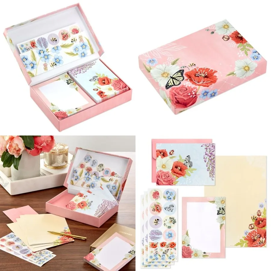 

Hallmark Stationery Set with Desk Organizer in Light Pink for Personalized Writing and Organization: Includes 10 Blank Cards wi