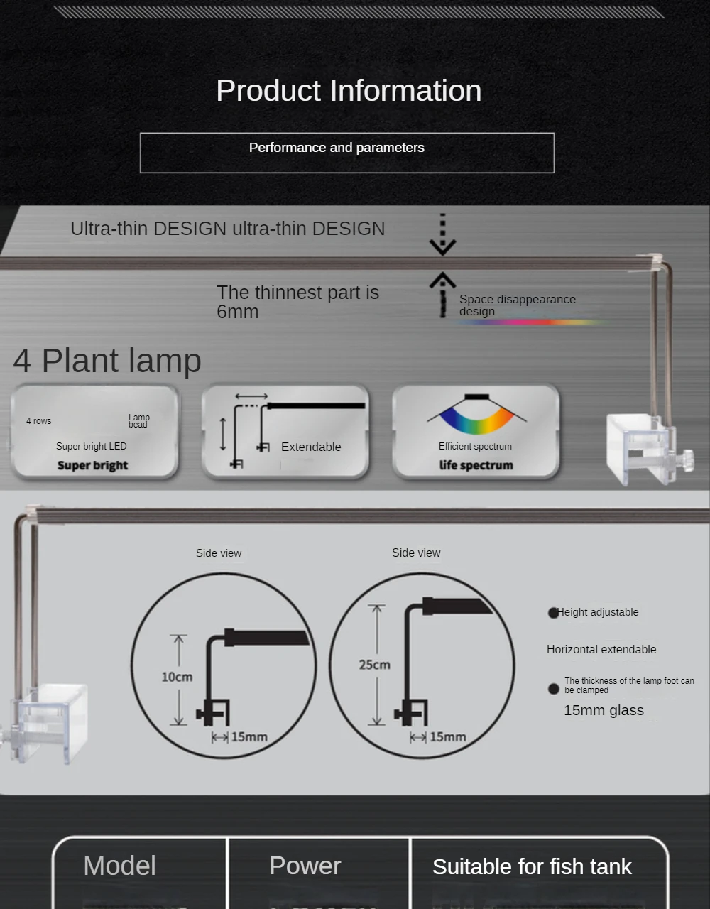 LED Aquatic Lamp, Fish Tank Light Fixture, Full Spectrum Reef Light,Extendable Brackets For Aquarium Algae Plant Fish, 30-120cm