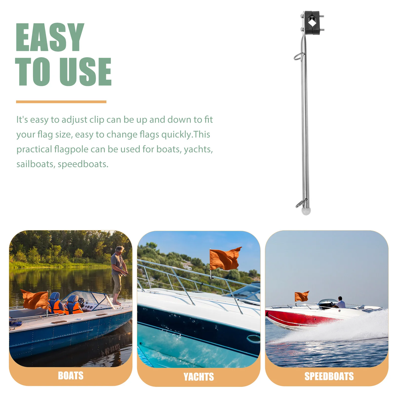 

1pcs Boat Flagpole Kit Stainless Steel Marine Accessories for Yachts Sailboats Adjustable Clip Practical Poles Boat Attachments