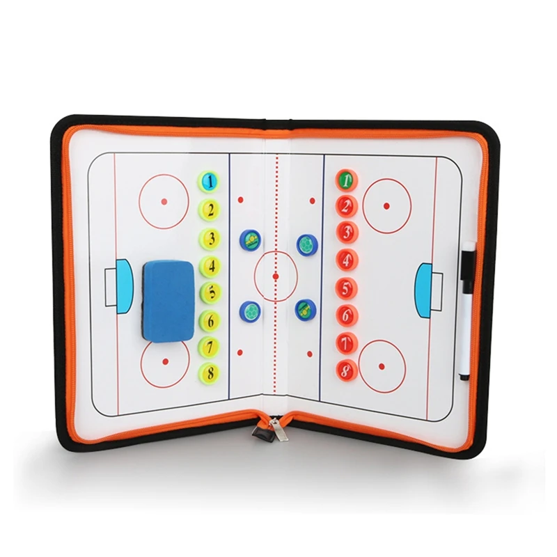 

Portable Ice Hockey Tactic-Board Zipper Foldable Ice Hockey Puck Strategy Board Coach-Accessory Magnetic Clipboard