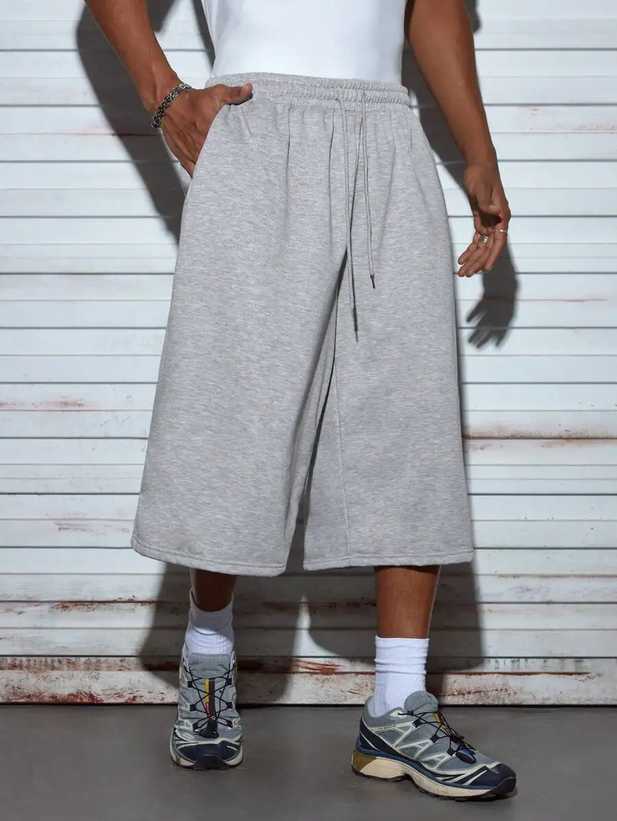 

Unisex Relaxed Fit Mid-Length Sweatshorts In Grey, Streetwear Style For Spring Summer Casual Wear And Vacation Outfits