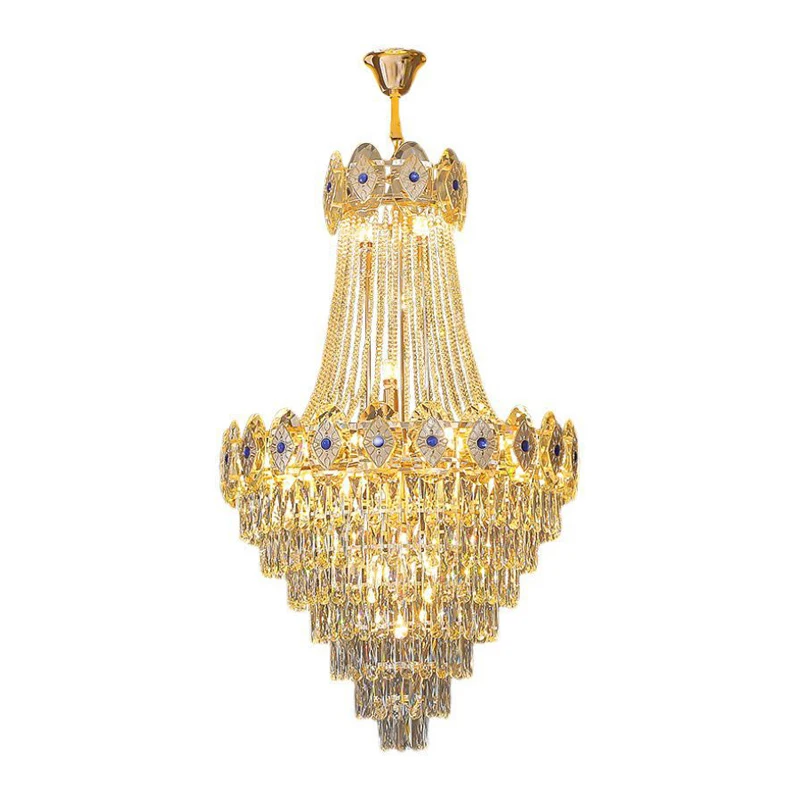 Imagem -06 - Cristal de Safira Luxo Luzes da Escada Regulável Led Ouro Redondo Lustre Suspensão Moderna Lâmpada Pendurada Decoração Casa